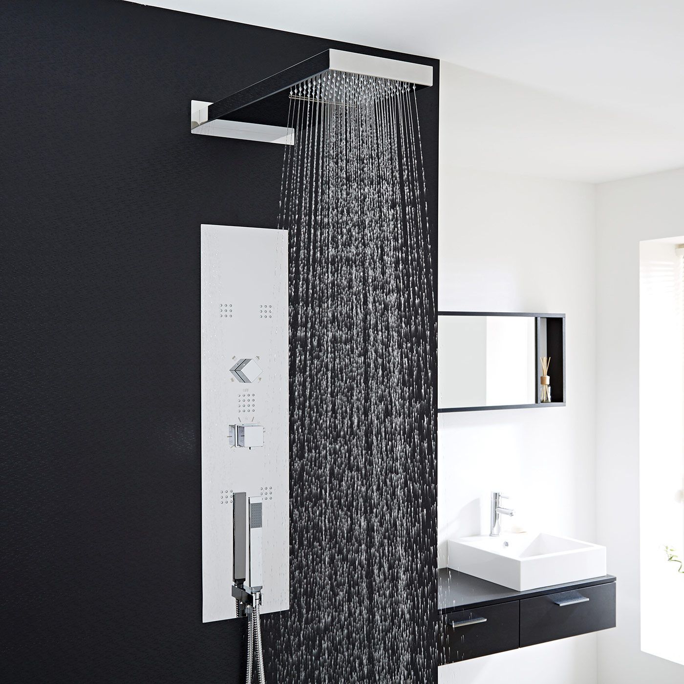 Interval Chrome Concealed Thermostatic Shower Panel with Waterfall Head