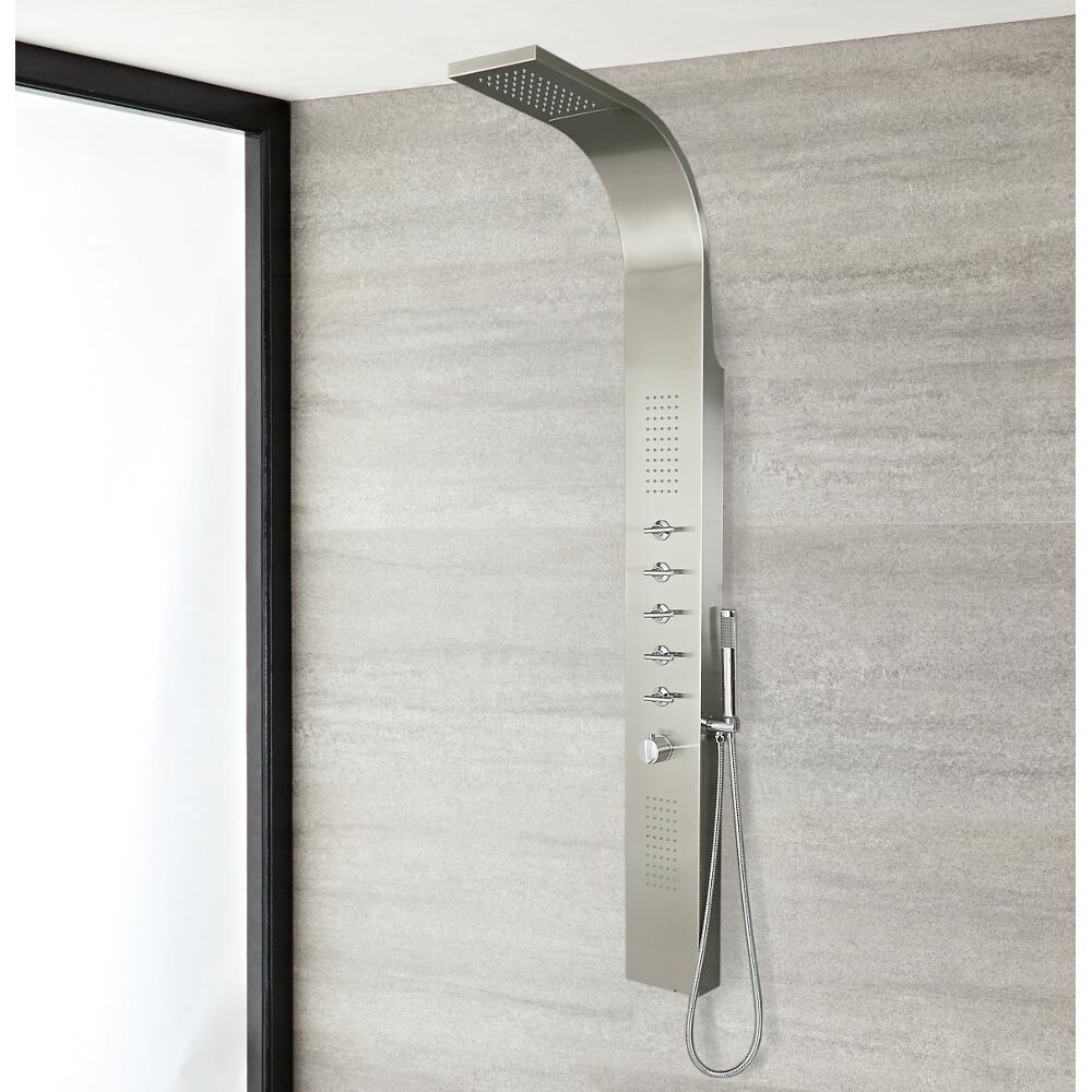 Thermostatic Shower Panel with Waterfall Head - Stainless Steel