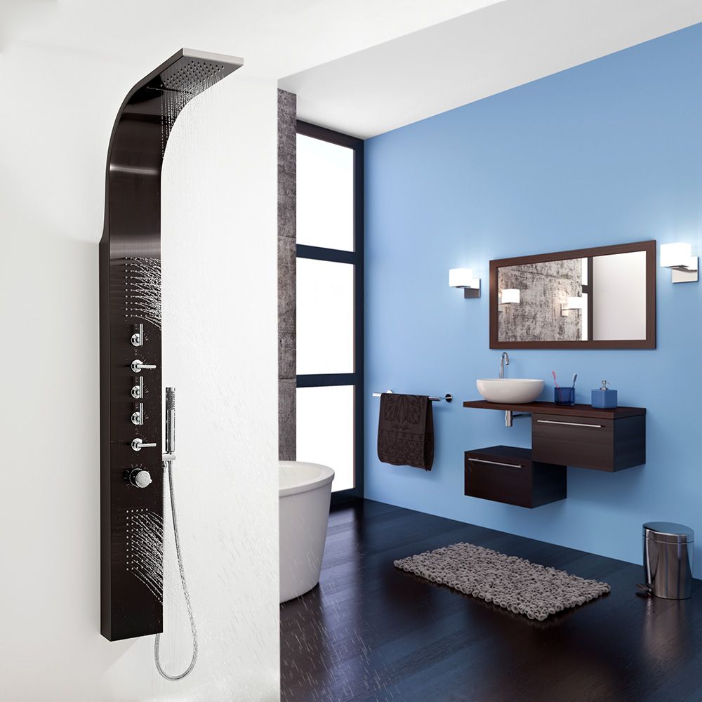 Thermostatic Shower Panel with Waterfall Head - Dark Gray