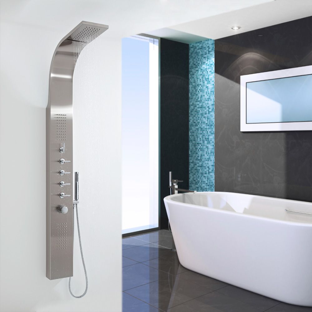 Thermostatic Shower Panel with Waterfall Head - Stainless Steel