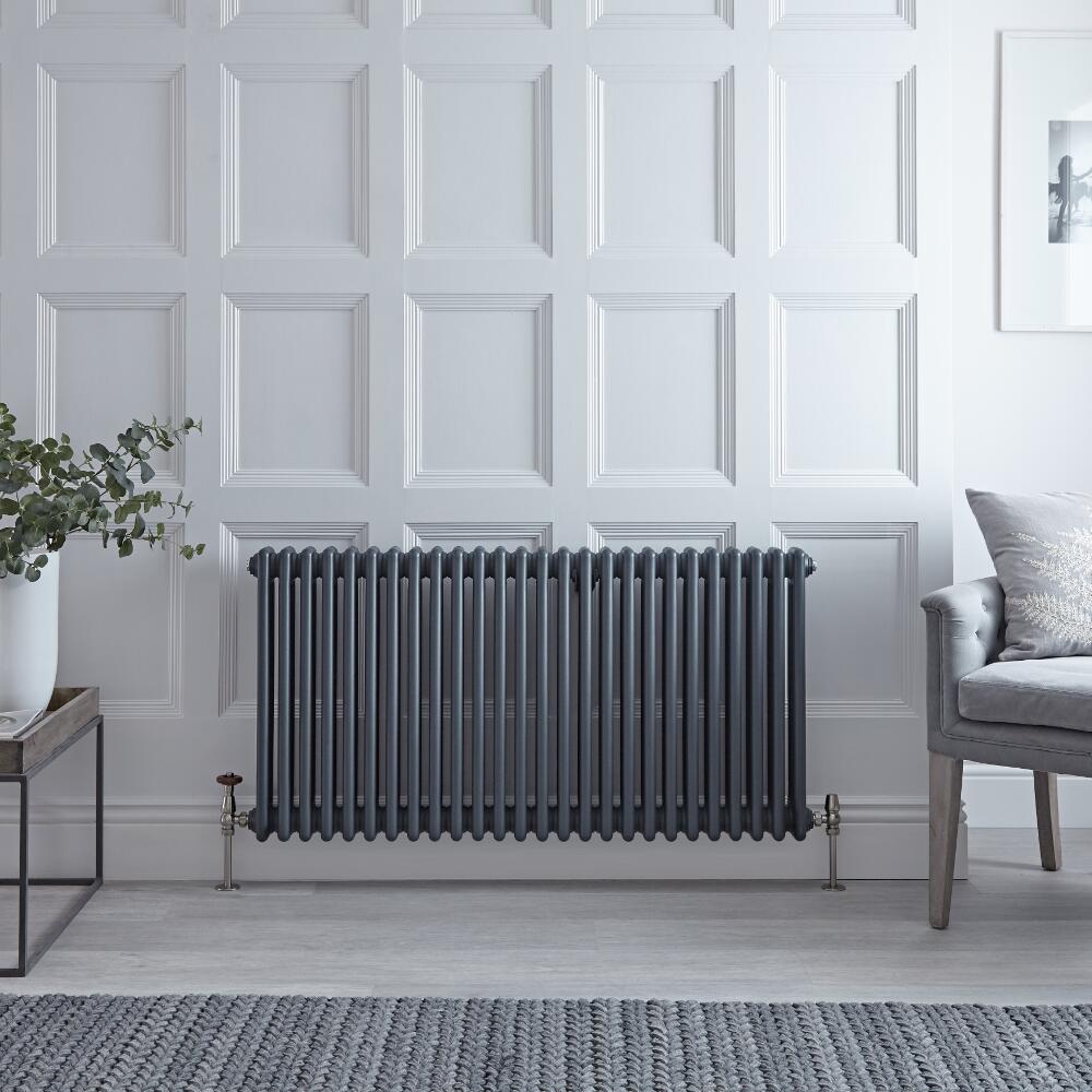 Regent - Anthracite Horizontal 3-Column Traditional Cast-Iron Style Radiator - 23.5" x 47"