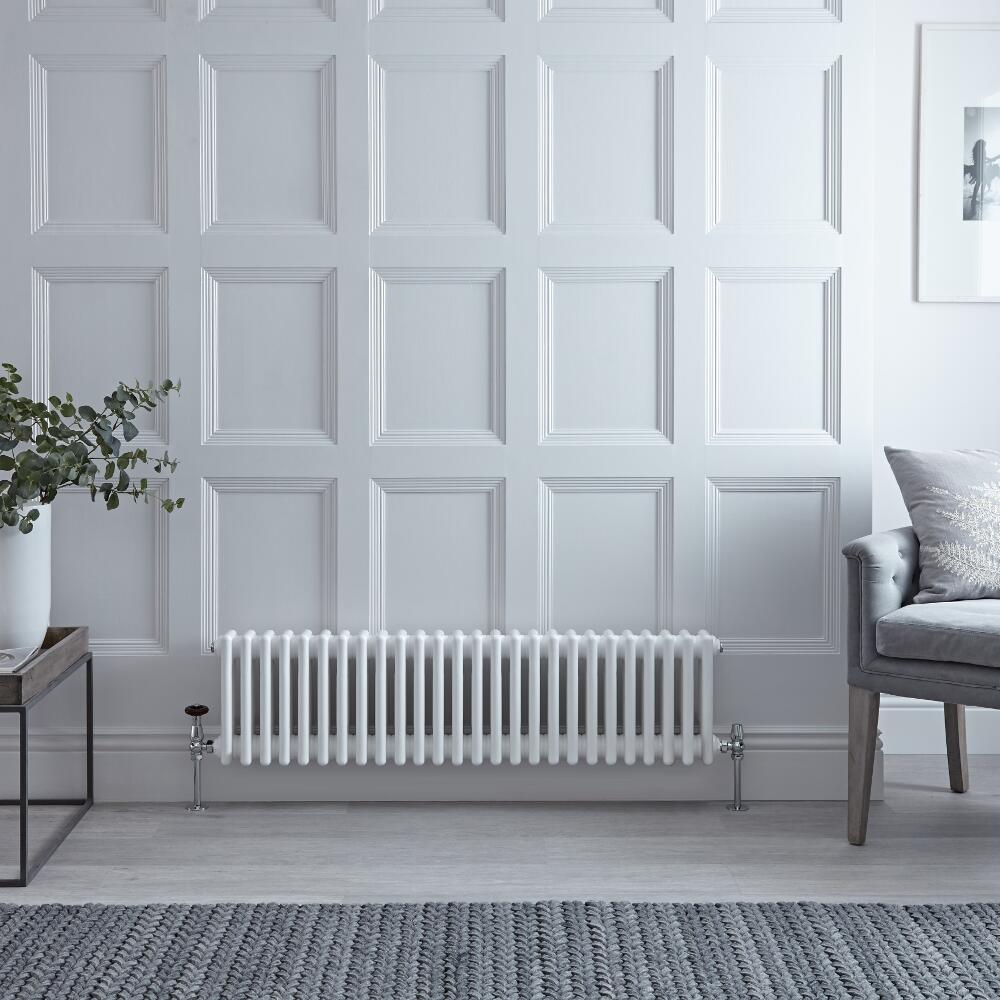 Regent - White Horizontal 3-Column Traditional Cast-Iron Style Radiator - 11.75" x 47"