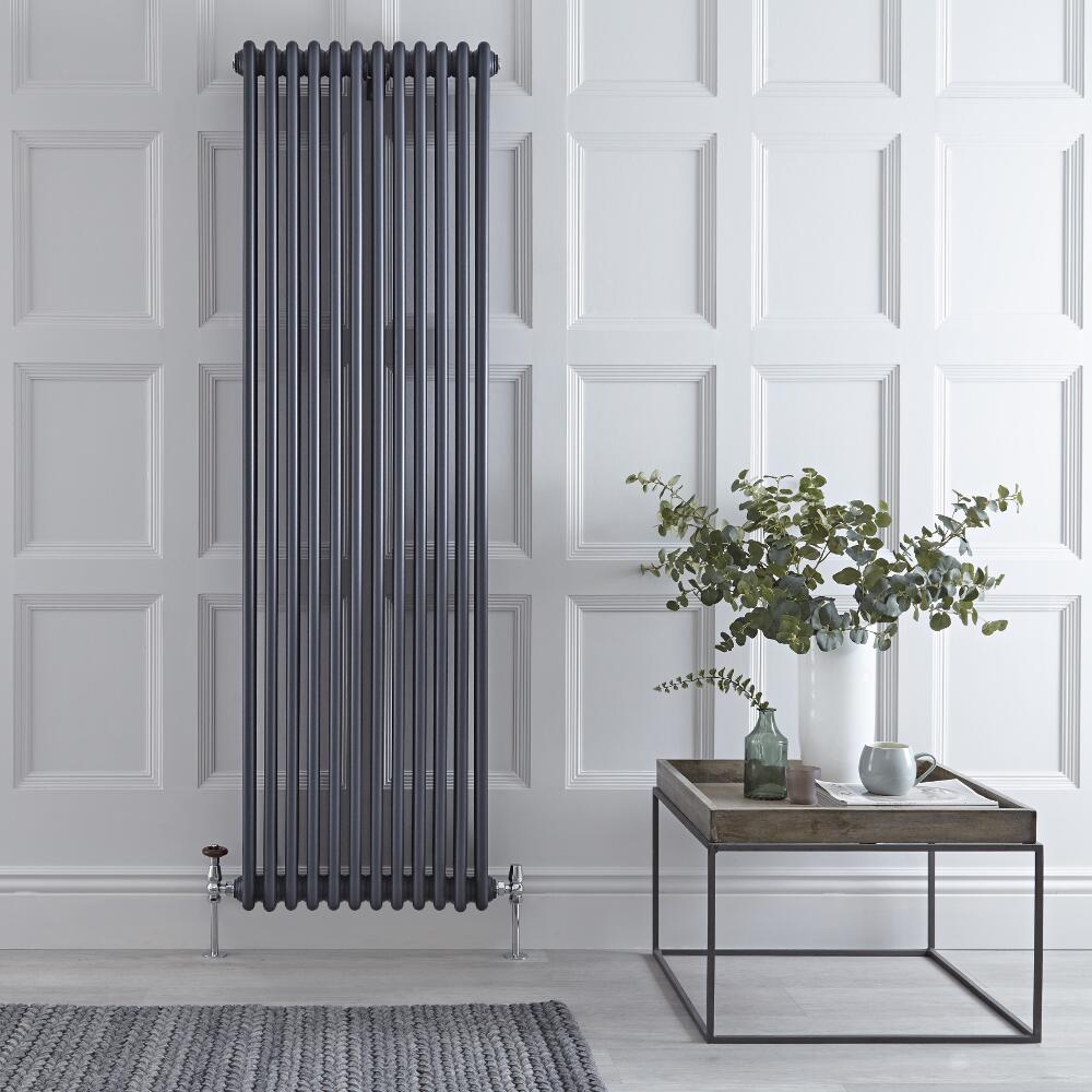 Regent - Anthracite Vertical 3-Column Traditional Cast-Iron Style Radiator - 70.75" x 22.25"
