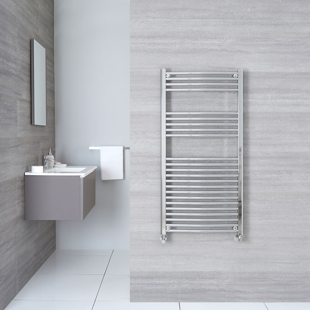 Linosa - Hydronic Chrome Curved Heated Towel Warmer - 47.25" x 19.75"