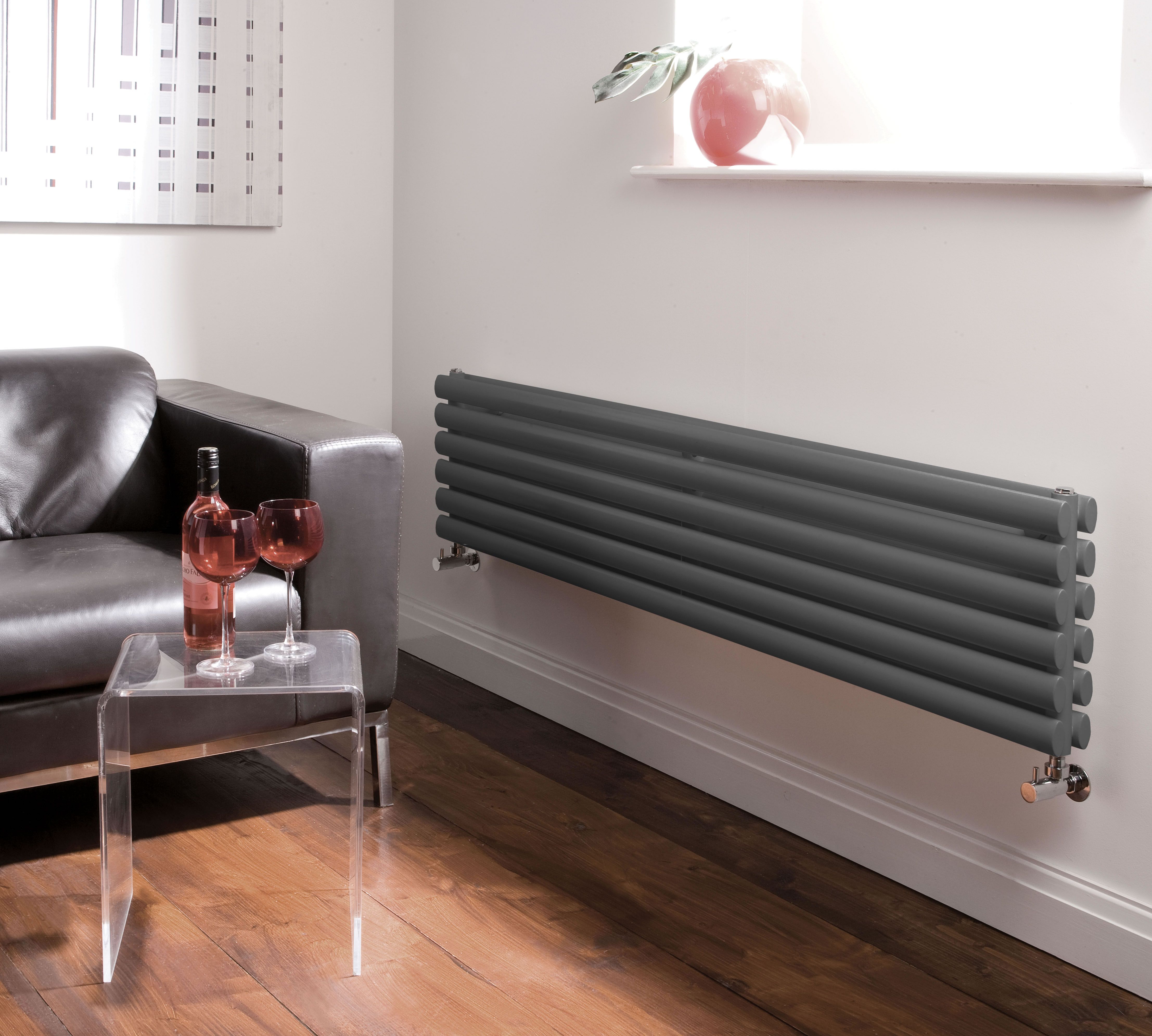 Revive - Anthracite Horizontal Double-Panel Designer Radiator - 14" x 63"