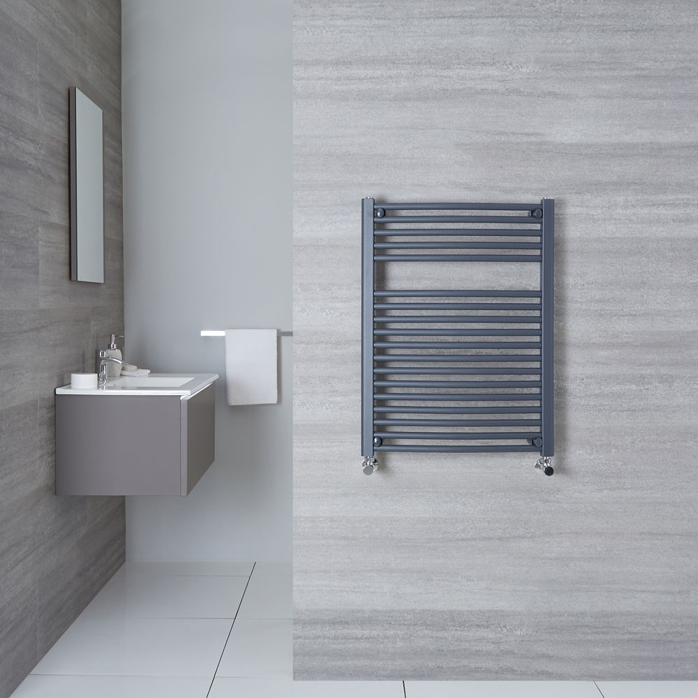 Loa - Hydronic Anthracite Curved Heated Towel Warmer - 31.5" x 23.5"