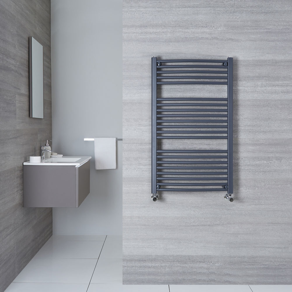Loa - Hydronic Anthracite Curved Heated Towel Warmer - 39.25" x 23.5"