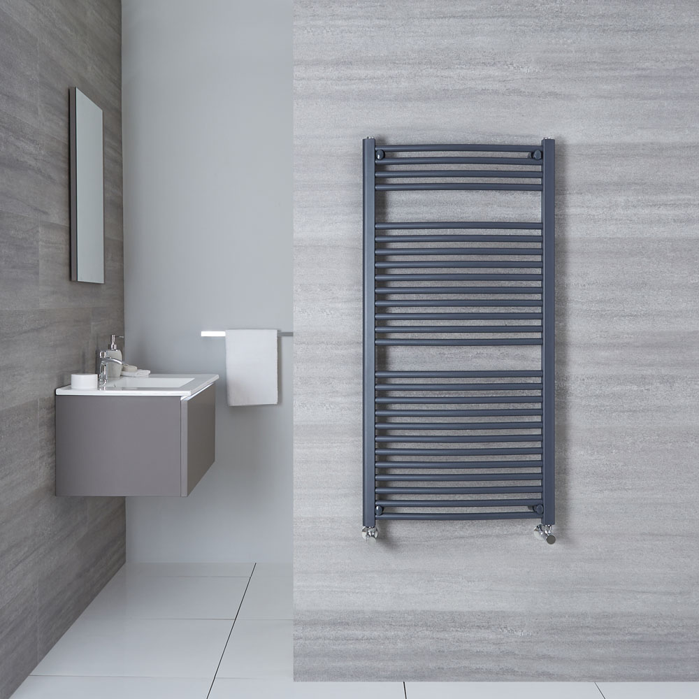 Loa - Hydronic Anthracite Curved Heated Towel Warmer - 47.25" x 23.5"