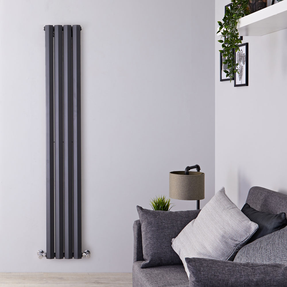 Edifice - Anthracite Vertical Double-Panel Designer Radiator - 70" x 11"