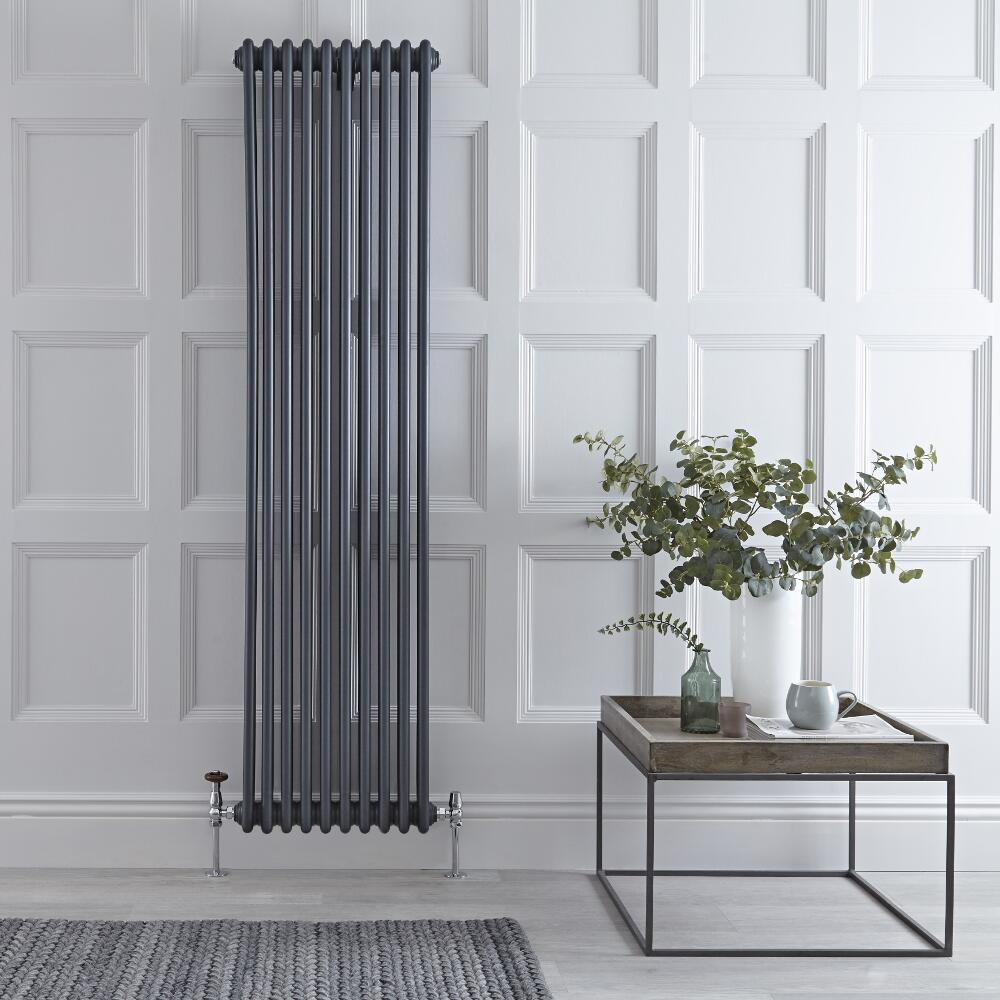 Regent - Anthracite Vertical 3-Column Traditional Cast-Iron Style Radiator - 70.75" x 17.75"