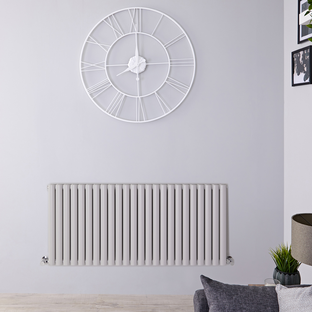 Revive - Light Gray Horizontal Double-Panel Designer Radiator - 25" x 55.5"