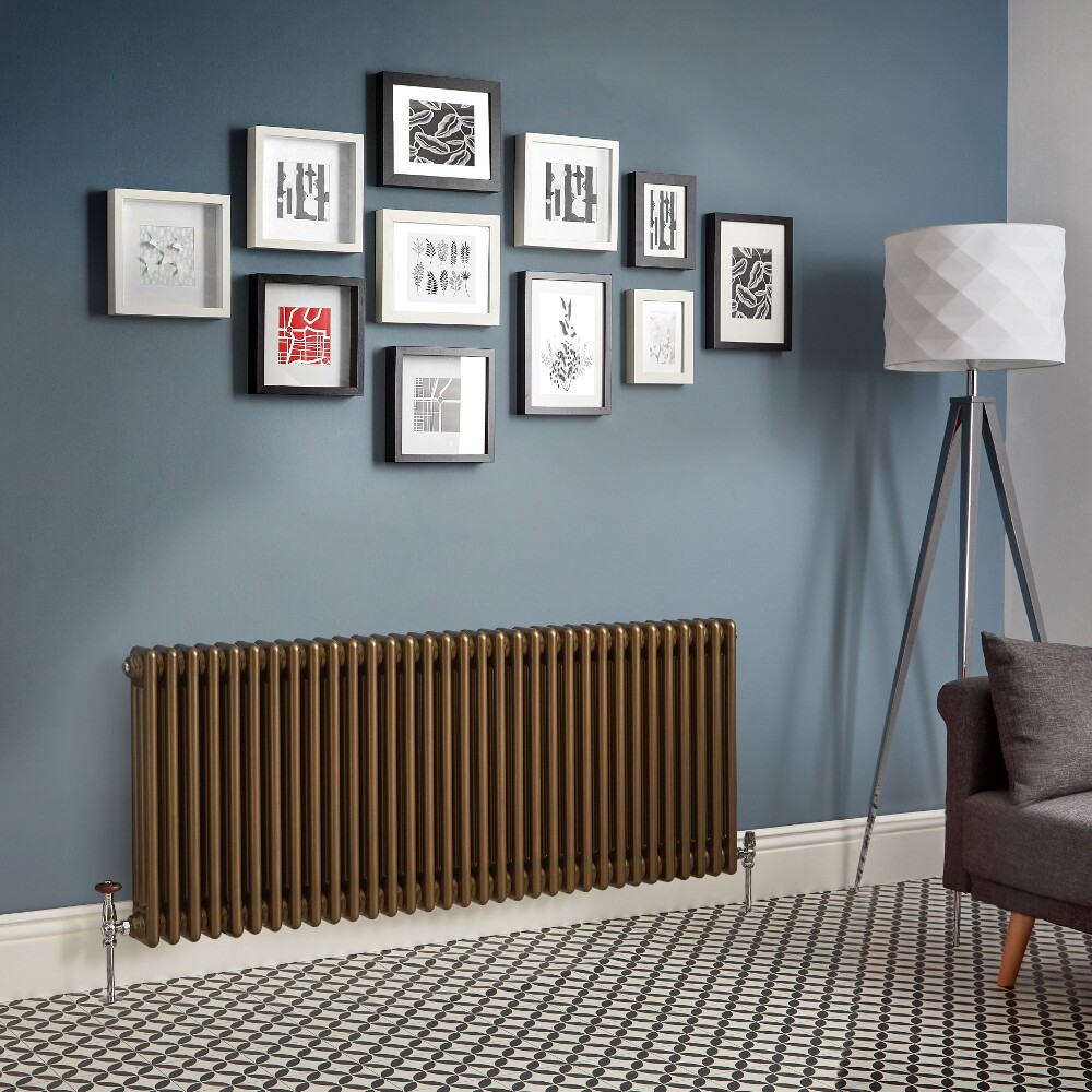 Regent - Metallic Bronze Horizontal 3-Column Traditional Cast-Iron Style Radiator - All Sizes