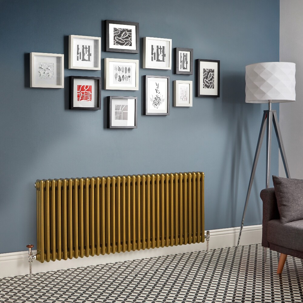 Regent - Metallic Gold Horizontal 3-Column Traditional Cast-Iron Style Radiator - All Sizes