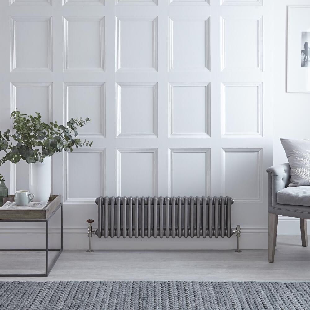 Regent - Raw Metal Lacquered Horizontal 3-Column Traditional Cast-Iron Style Radiator - 11.75'' x 39.75''