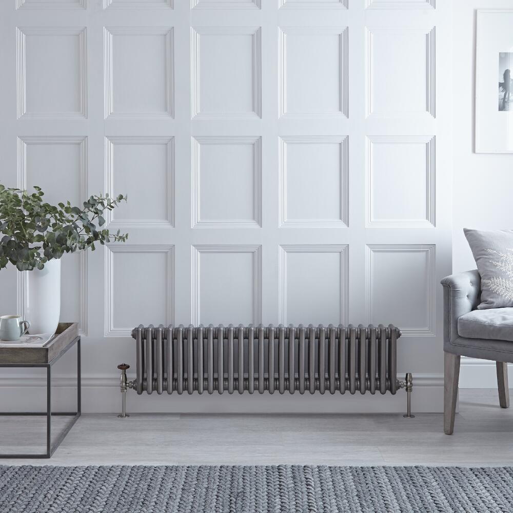 Regent - Raw Metal Lacquered Horizontal 3-Column Traditional Cast-Iron Style Radiator - 11.75'' x 47''