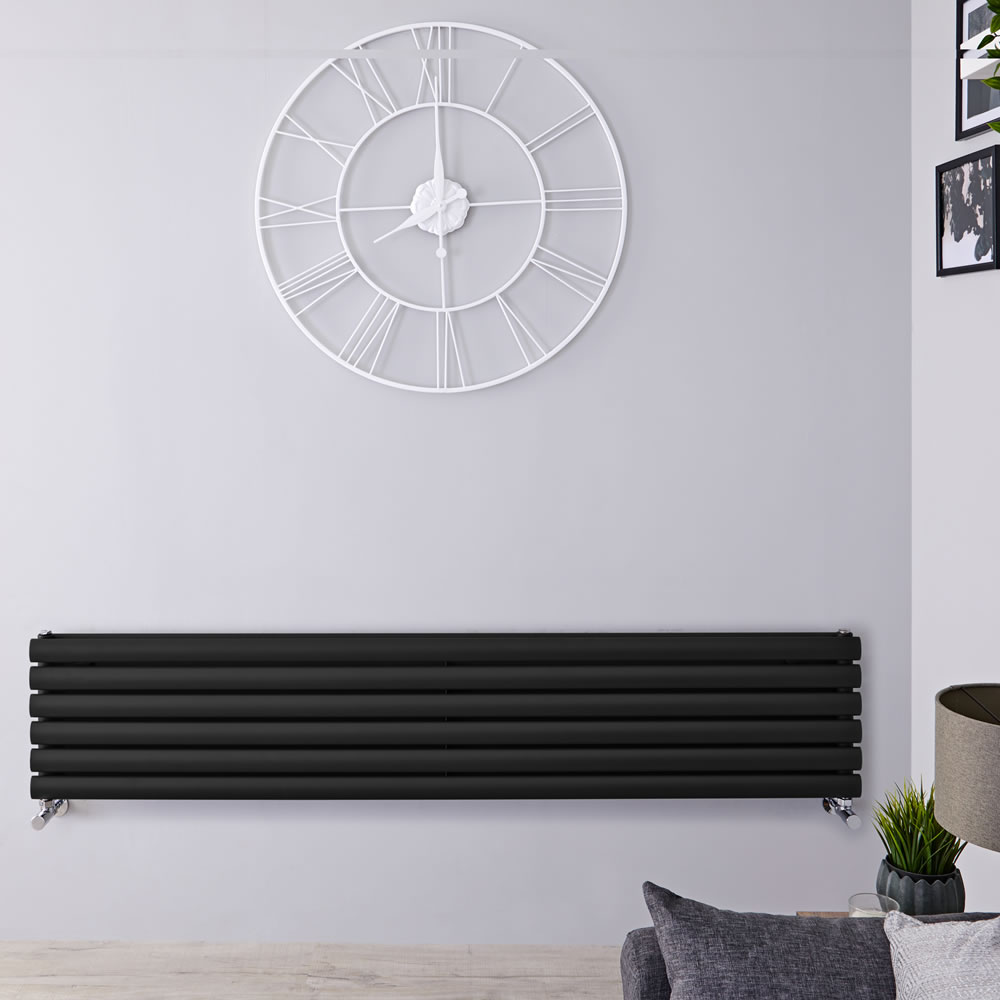 Revive - Black Horizontal Double-Panel Designer Radiator - 14" x 70"