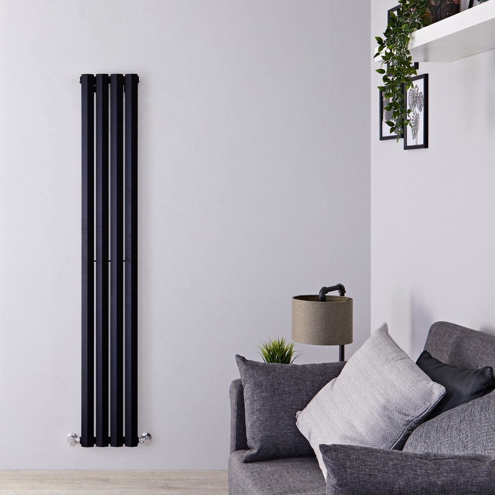Edifice - Black Vertical Single-Panel Designer Radiator - 63" x 11"