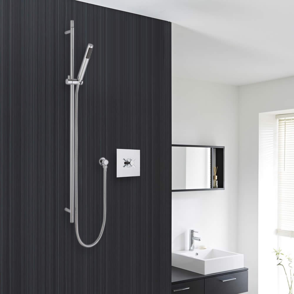 Modern Chrome Concealed Shower System with Minimalist Easy-Clean Handset