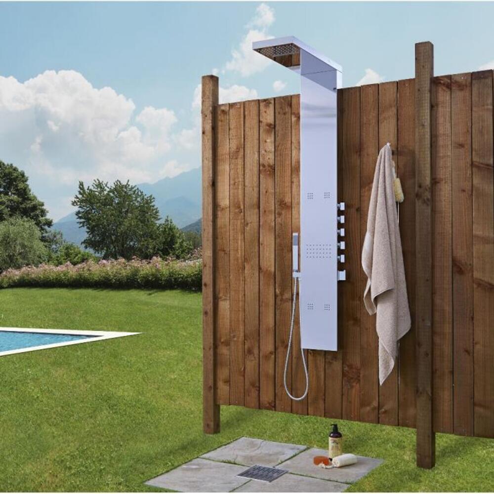 Outdoor Shower Panel with Body Jets and Handshower in Chrome Finish
