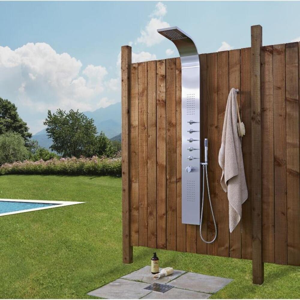 Outdoor Stainless Steel Shower Panel with Waterfall Head and Body Jets