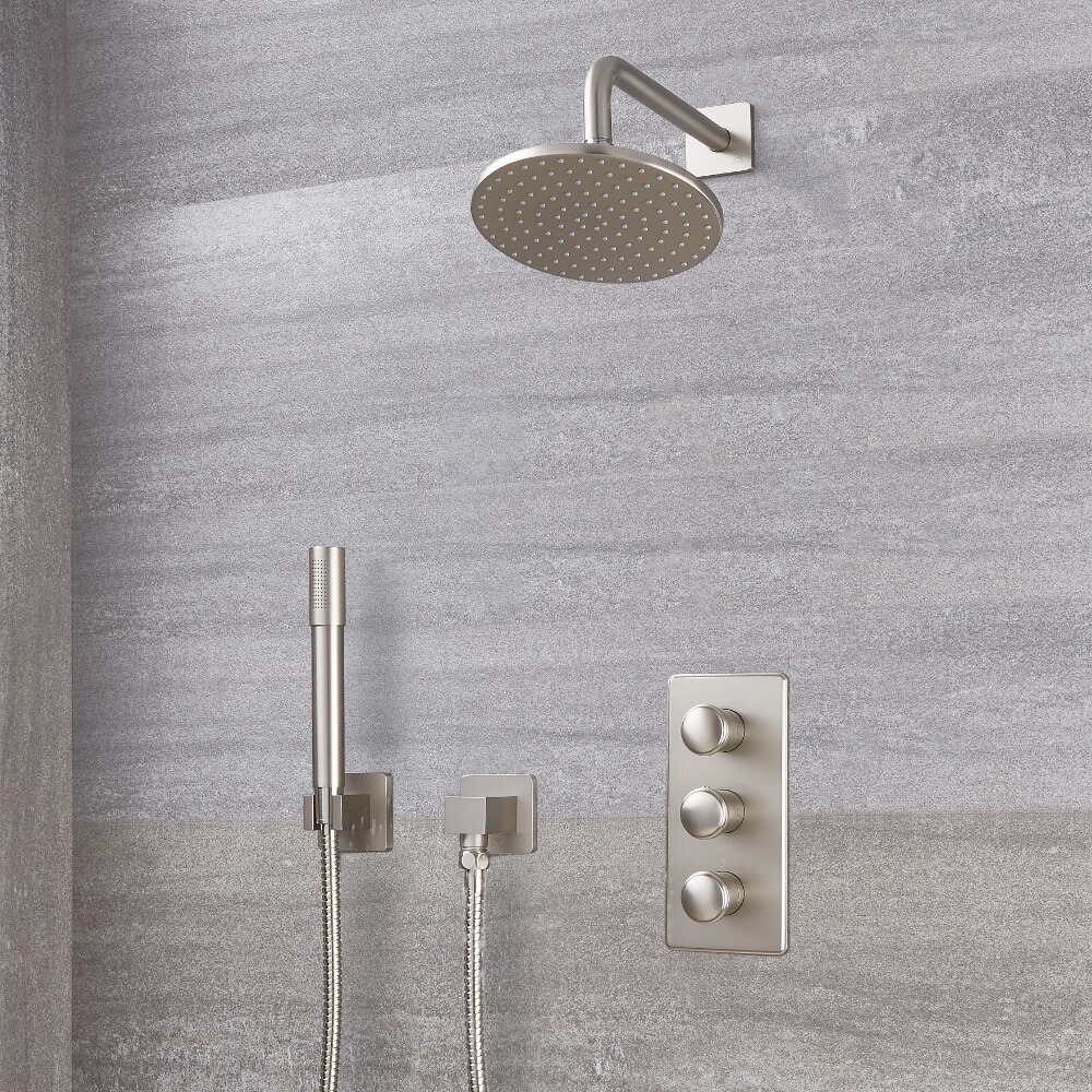 Eclipse Thermostatic Brushed Nickel Shower System with 8" Shower Head and Handshower