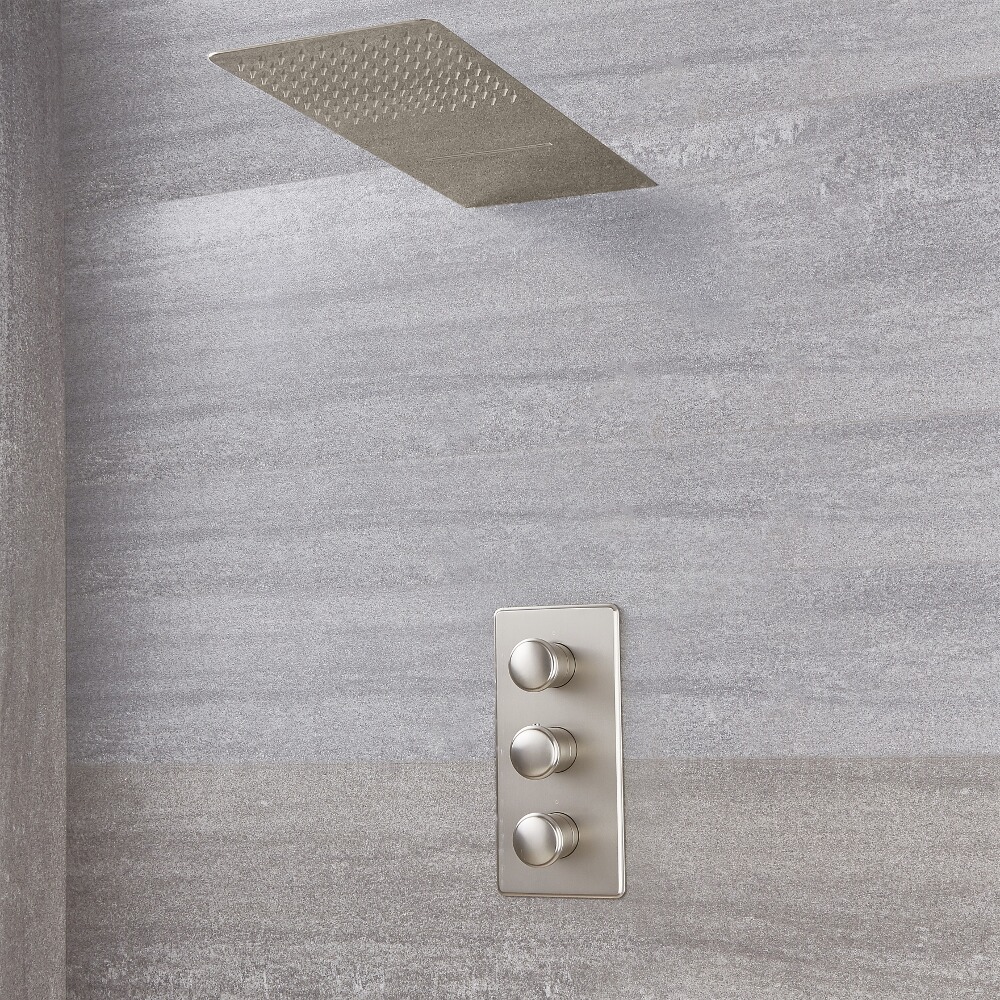 Eclipse Thermostatic Brushed Nickel Shower System with Waterfall Shower Head