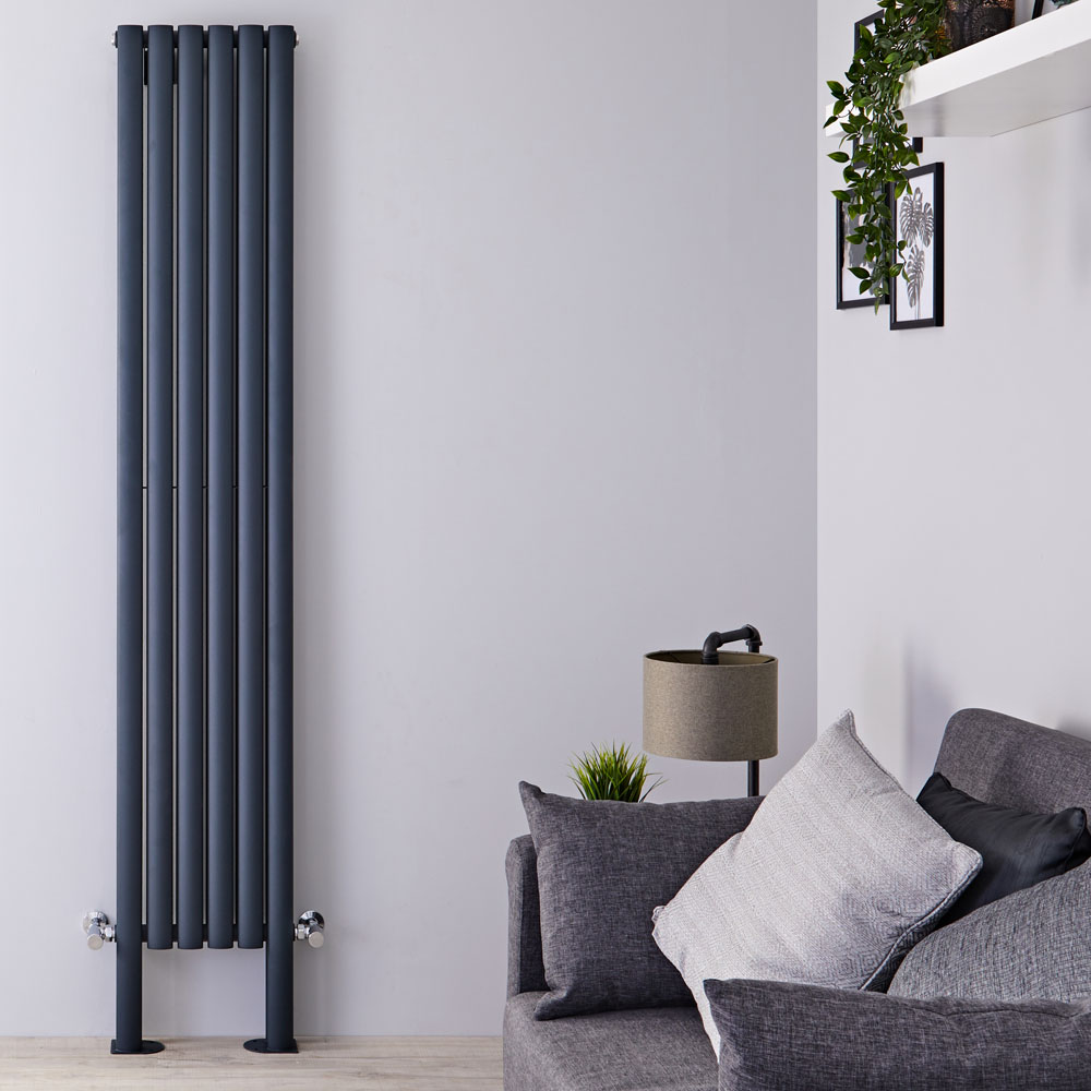 Revive Plus - Anthracite Vertical Double-Panel Designer Radiator - 78.75" x 14"