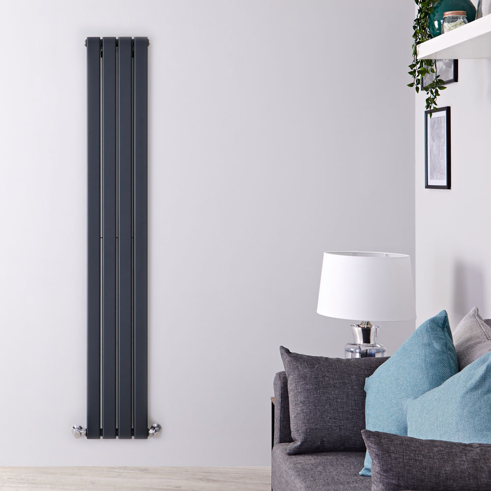 Delta - Anthracite Vertical Double Slim-Panel Designer Radiator - 70" x 11"
