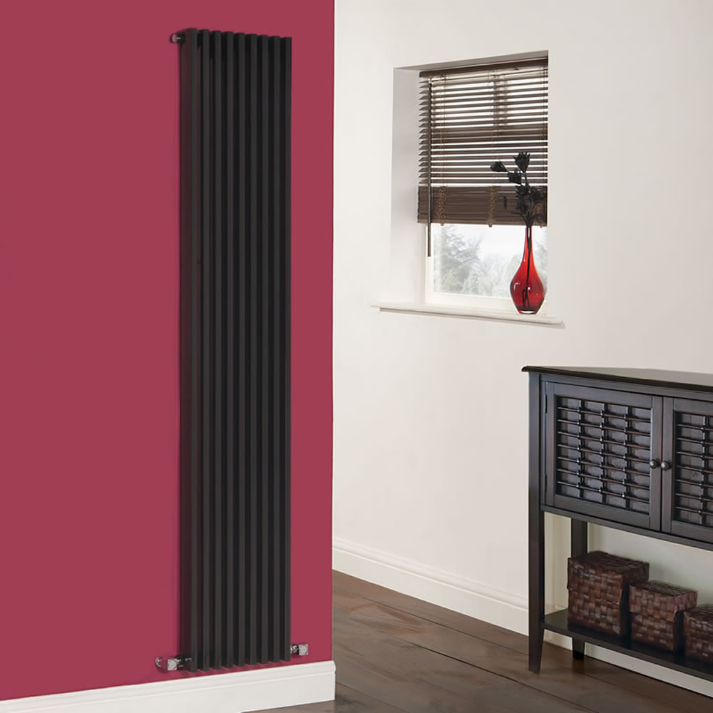 Fin - Black Vertical Single-Panel Designer Radiator - 70" x 13.5"