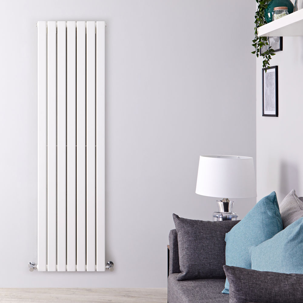 Delta - White Vertical Double Slim-Panel Designer Radiator - 70" x 19.25"