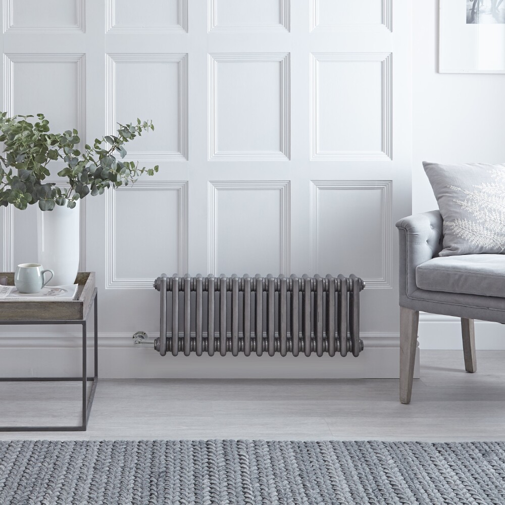 Regent Electric - Raw Metal Lacquered Horizontal 3-Column Traditional Cast-Iron Style Radiator - 11.75" x 31"