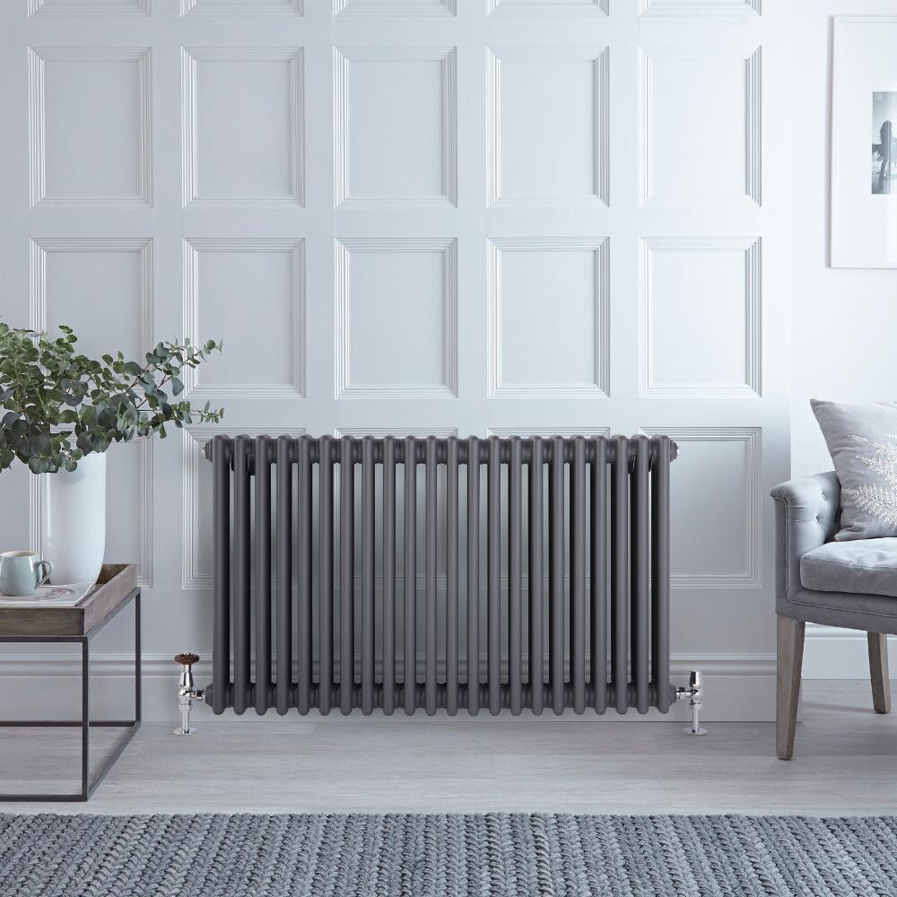 Regent - Anthracite Horizontal 3-Column Traditional Cast-Iron Style Radiator - 23.5" x 39"