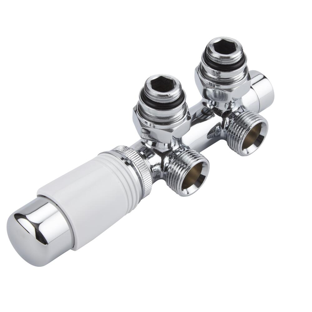 Hudson Reed White Thermostatic Angled H-Block Radiator Valve