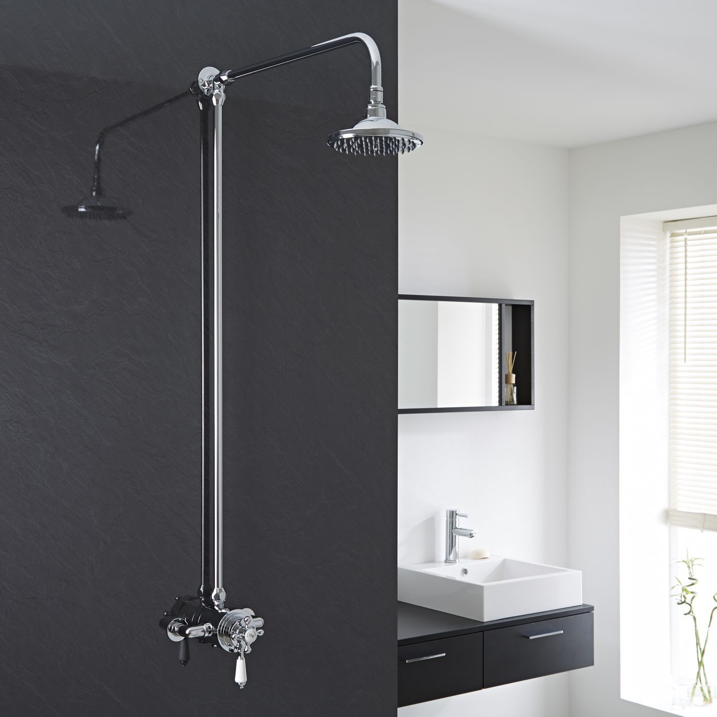 Dual Exposed Thermostatic control shower faucet with rigid riser kit