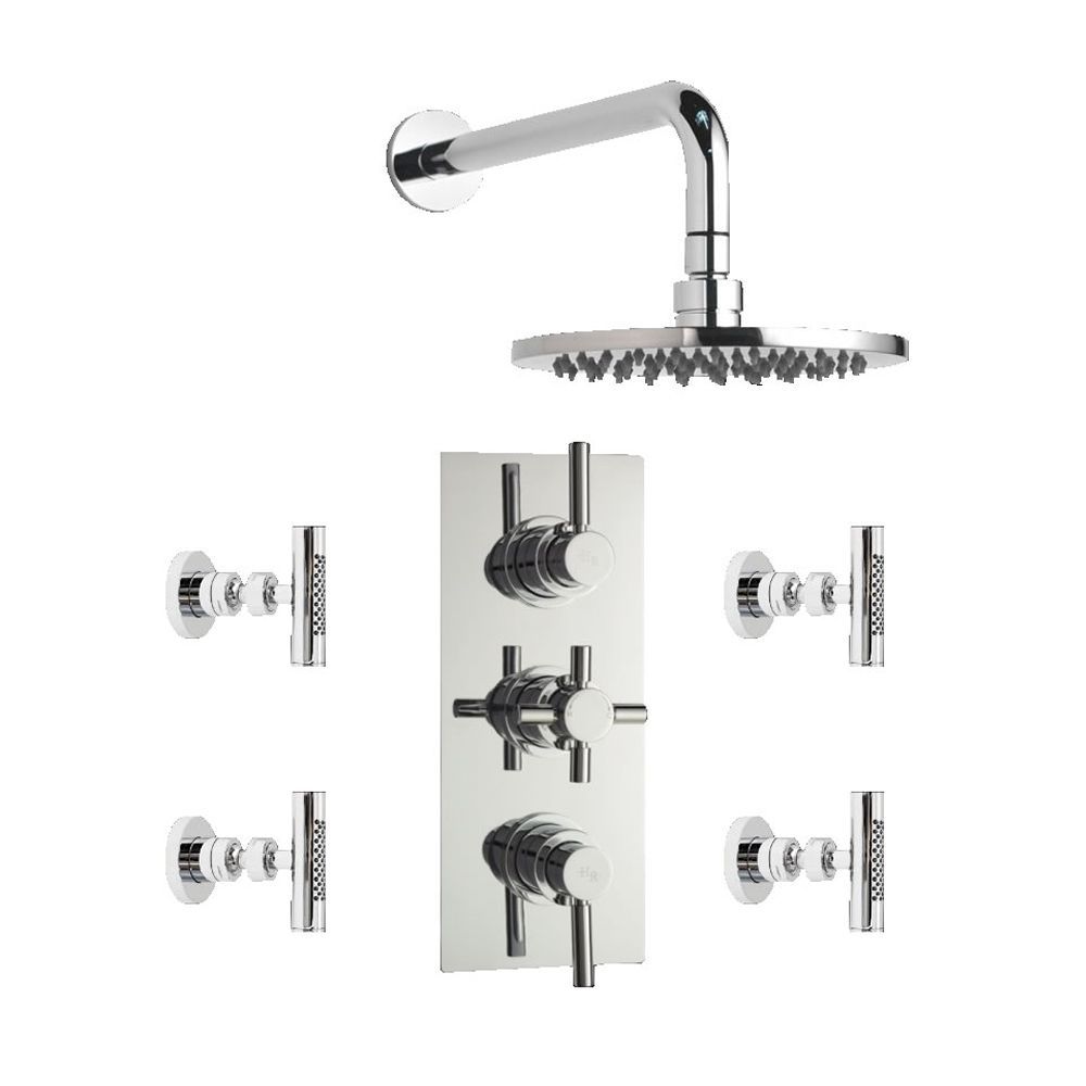 Tec Concealed thermostatic shower valve with Round Shower head and 4 body sprays