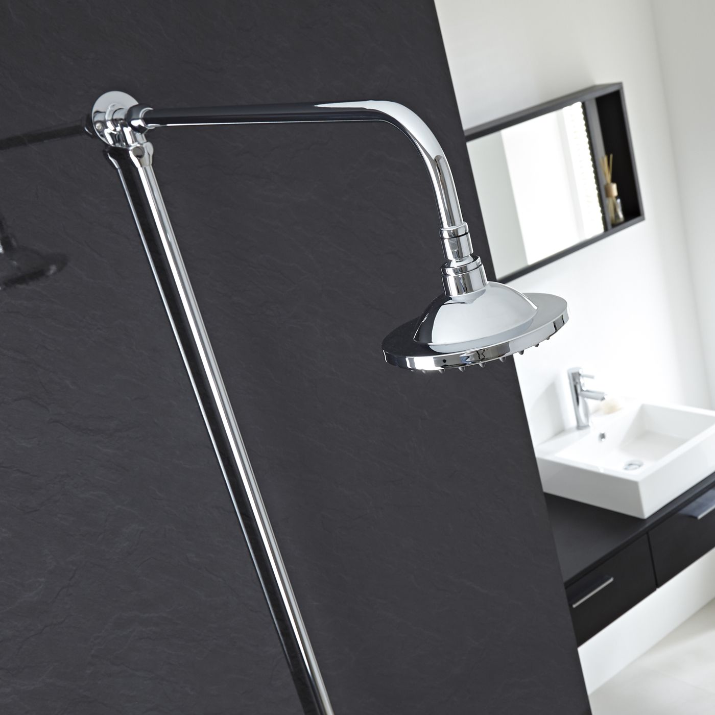 Chrome Traditional High Quality Rigid Riser Shower Kit with 6" Overhead Shower