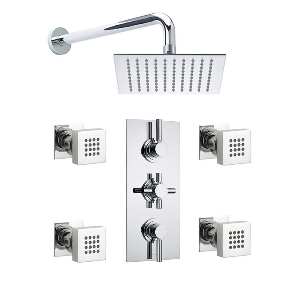 Tec Pura Plus Concealed Thermostatic Shower Valve With 8" Square Showerhead And 4 Square Body Jet