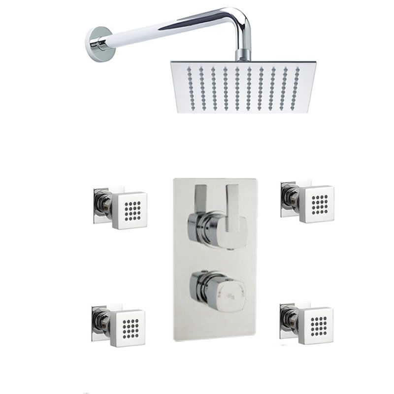Arco Twin Concealed Thermostatic Shower Valve With Diverter, Sheer Fixed Head And Body Jets - Chrome Finish