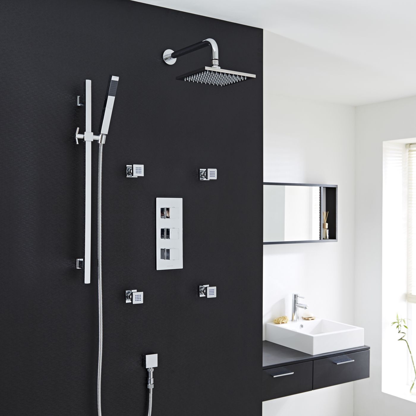 Thermostatic Shower System with Slide Rail Kit & Body Jets