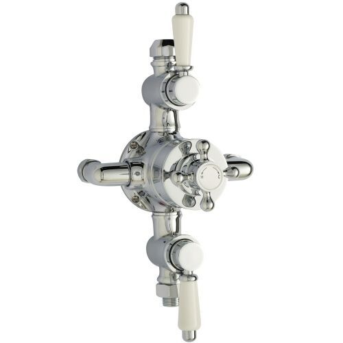 Chrome Triple Exposed Traditional Thermostatic Shower Faucet Solid Brass Valve
