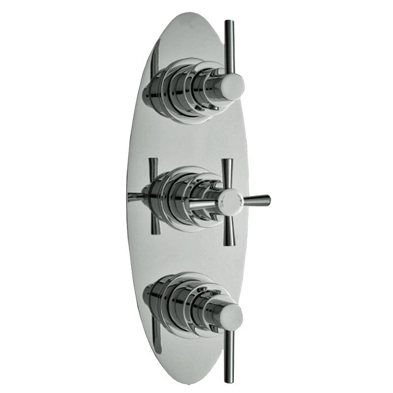 Helix Concealed Thermostatic Triple Shower Valve with Diverter 3 Outlet Options - Oval - Chrome Plated Brass