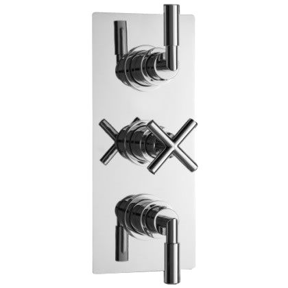 Helix Concealed Thermostatic Triple Shower Faucet Valve 2 Outlet Options - Chrome Plated Brass