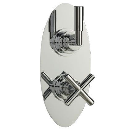 Helix Concealed Thermostatic Twin Shower Faucet Valve 1 Outlet Option - Oval Plate