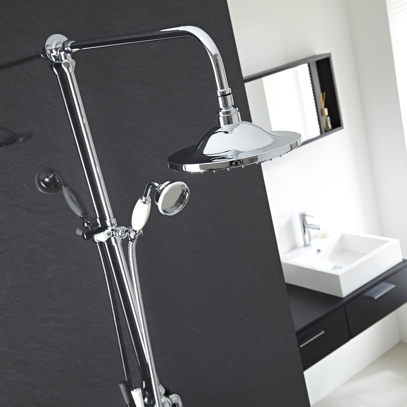 Traditional Chrome Grand Rigid Riser Over Head and Hand Held Shower Outlets