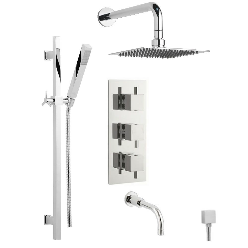 Thermostatic Shower System with Curved Arm, Handset Kit & Tub Filler