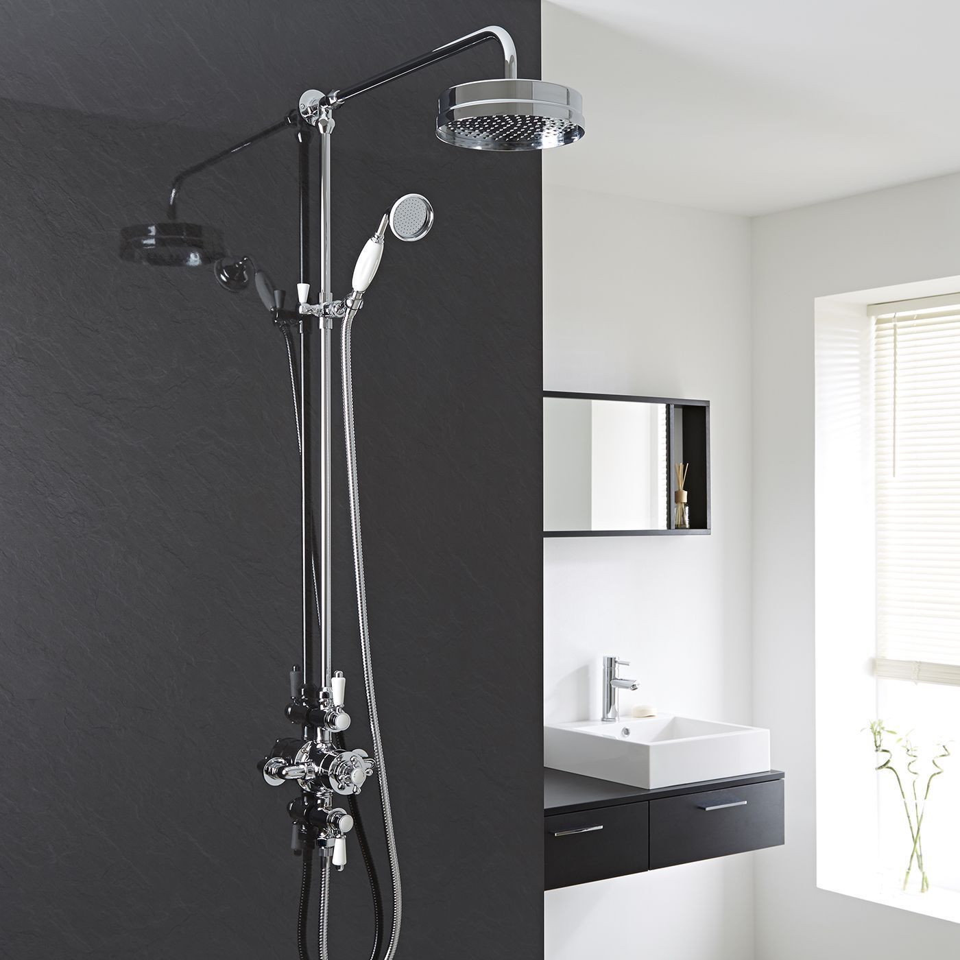 Traditional Triple Exposed Thermostatic Shower Valve with Luxury Rigid Riser