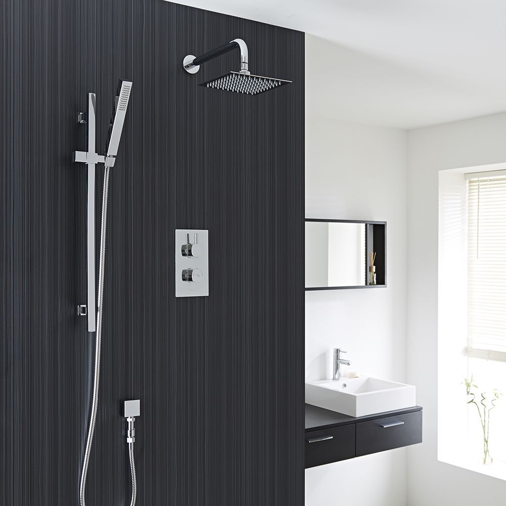 Kia/jule Twin Concealed Thermostatic Shower With Diverter, 8" Shower Head and Slider Rail Kit