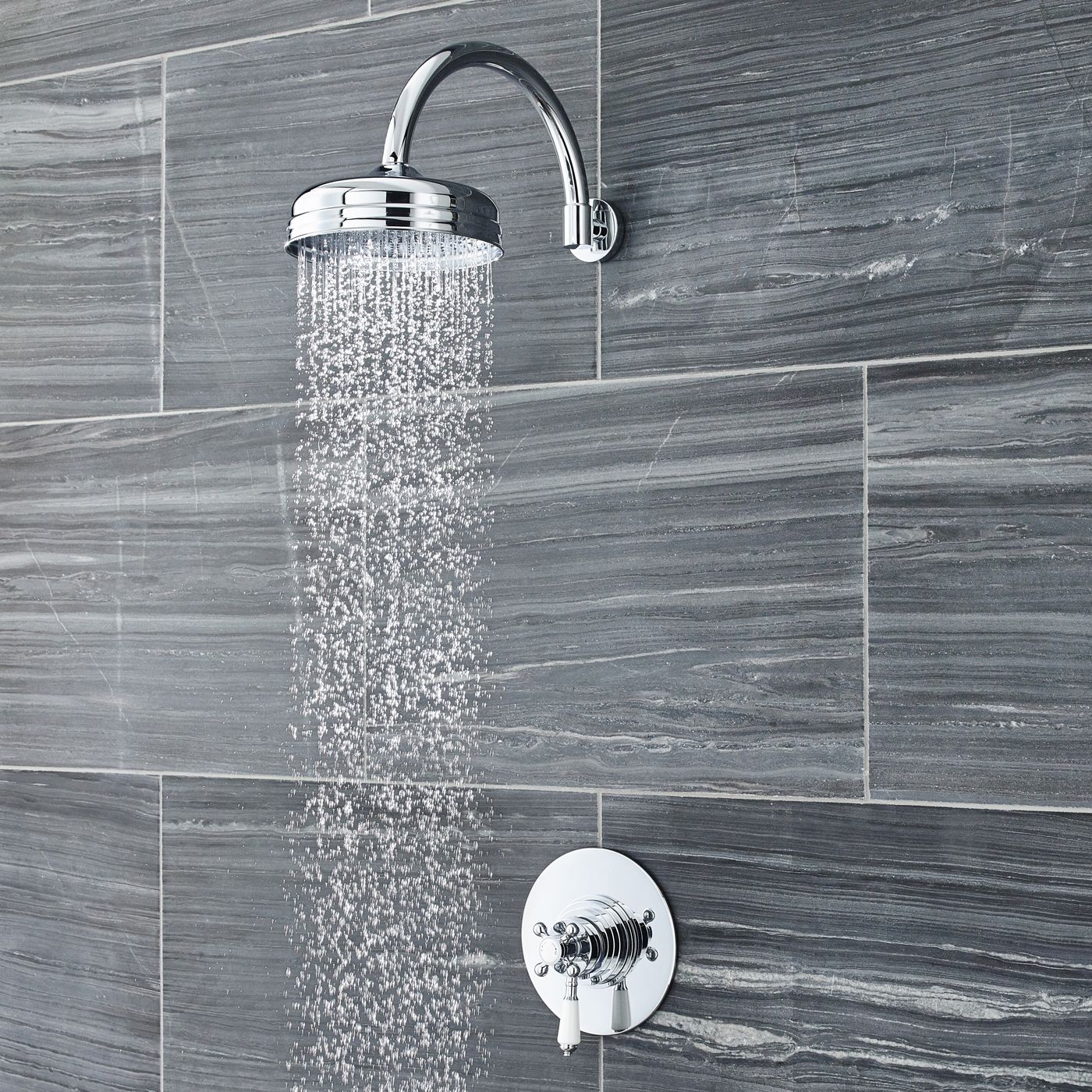 Traditional Thermostatic 1 Outlet Dual Shower Valve with 12" Apron Head & Arm