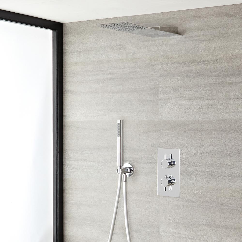 Quest Thermostatic Chrome Shower System with Ultra Slim Shower Head and Hand Shower