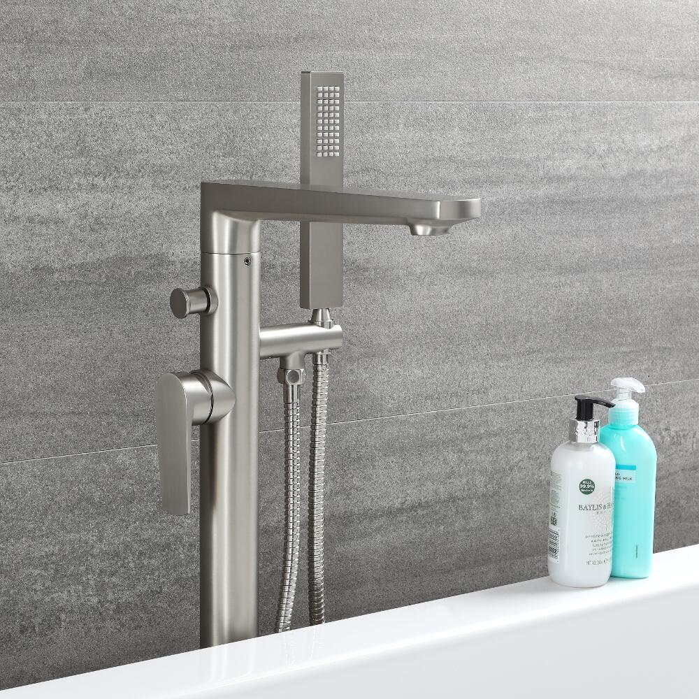 Arcadia - Brushed Nickel Freestanding Tub Faucet with Hand Shower